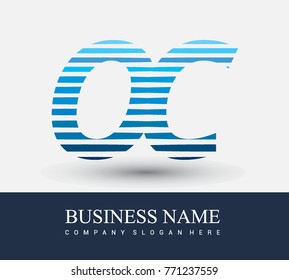 initial letter logo OC colored blue with striped compotition, Vector logo design template elements for your business or company identity
