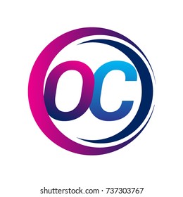 initial letter logo OC company name blue and magenta color on circle and swoosh design. vector logotype for business and company identity.