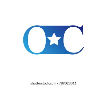Initial letter logo OC uppercase blue template with star