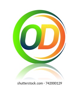 initial letter logo OD company name green and orange color on circle and swoosh design. vector logotype for business and company identity.