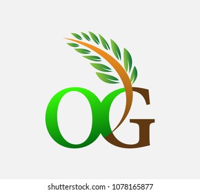 
initial letter logo OG, Agriculture wheat Logo Template vector icon design colored green and brown.