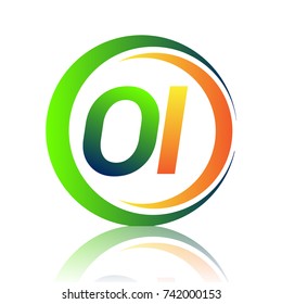 initial letter logo OI company name green and orange color on circle and swoosh design. vector logotype for business and company identity.