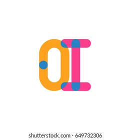 Initial letter logo OI overlapping round line, yellow blue magenta