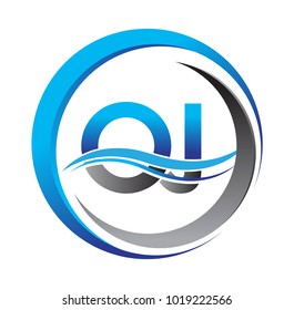 initial letter logo OJ company name blue and grey color on circle and swoosh design. vector logotype for business and company identity.