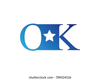 Initial letter logo OK uppercase blue template with star