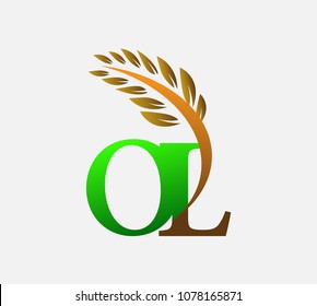 
initial letter logo OL, Agriculture wheat Logo Template vector icon design colored green and brown.