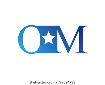 Initial letter logo OM uppercase blue template with star