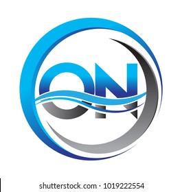 initial letter logo ON company name blue and grey color on circle and swoosh design. vector logotype for business and company identity.