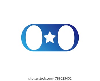 Initial letter logo OO uppercase blue template with star