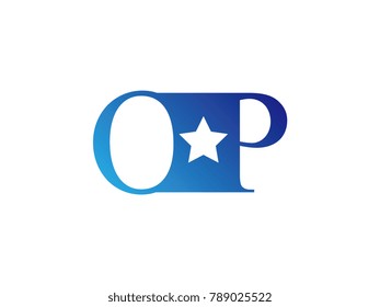 Initial letter logo OP uppercase blue template with star