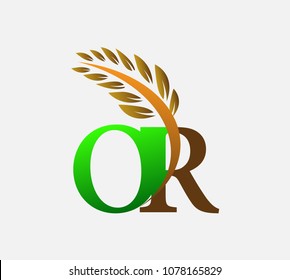 
initial letter logo OR, Agriculture wheat Logo Template vector icon design colored green and brown.