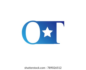 Initial letter logo OT uppercase blue template with star