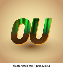 initial letter logo OU colored green and brown with striped composition, Vector logo design template elements for your business or company identity