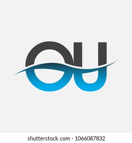 Initial letter logo OU company name blue and black color swoosh design. vector logotype for business and company identity.