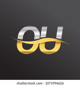 initial letter logo OU company name gold and silver color swoosh design. vector logotype for business and company identity.