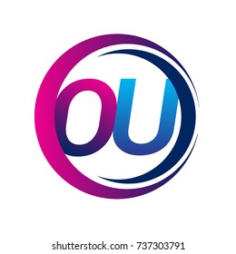 initial letter logo OU company name blue and magenta color on circle and swoosh design. vector logotype for business and company identity.