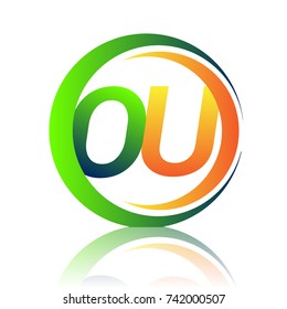 initial letter logo OU company name green and orange color on circle and swoosh design. vector logotype for business and company identity.