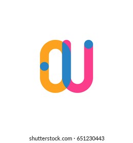 Initial letter logo OU overlapping round line, yellow blue magenta