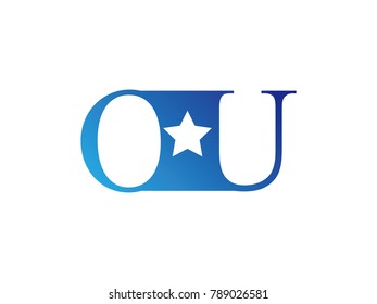 Initial letter logo OU uppercase blue template with star