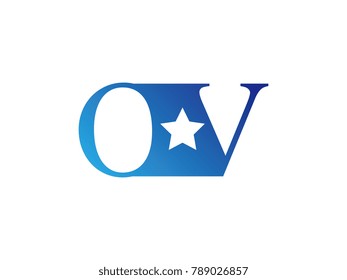 Initial letter logo OV uppercase blue template with star