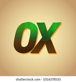 initial letter logo OX colored green and brown with striped composition, Vector logo design template elements for your business or company identity