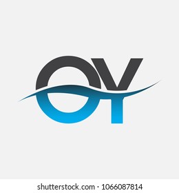 Initial letter logo OY company name blue and black color swoosh design. vector logotype for business and company identity.
