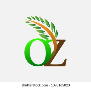 
initial letter logo OZ, Agriculture wheat Logo Template vector icon design colored green and brown.
