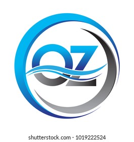 initial letter logo OZ company name blue and grey color on circle and swoosh design. vector logotype for business and company identity.