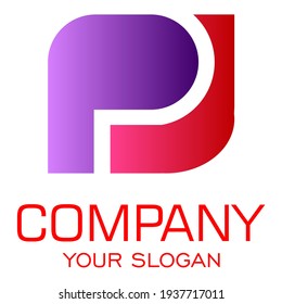 letra inicial del logotipo p delante y j atrás, con letras mayúsculas en tonos púrpura y rojo