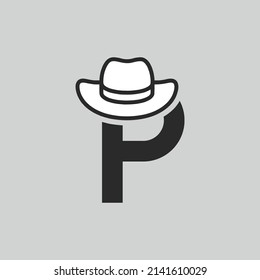 initial letter logo P Gentlemen Hat Logo Design Vector Icon Graphic Emblem