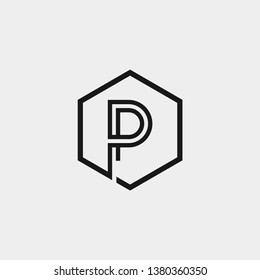 Initial letter logo P inside hexagon shape uppercase black monogram logo template
