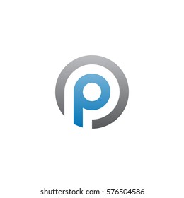 initial letter logo p inside circle shape, op, po, p inside o rounded lowercase blue gray