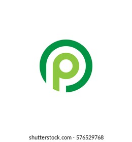 initial letter logo p inside circle shape, op, po, p inside o rounded lowercase green flat