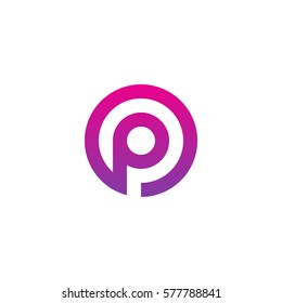 initial letter logo p inside circle shape, op, po, p inside o rounded lowercase purple pink