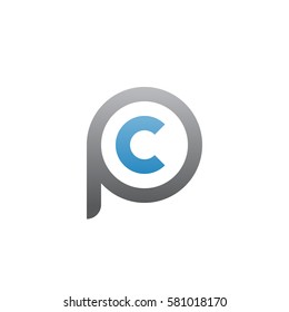 initial letter logo pc, cp, c inside p rounded lowercase blue gray