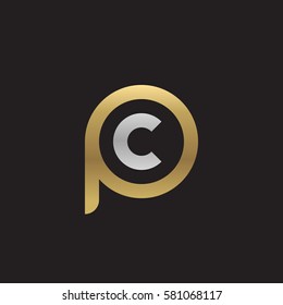 initial letter logo pc, cp, c inside p rounded lowercase logo gold silver