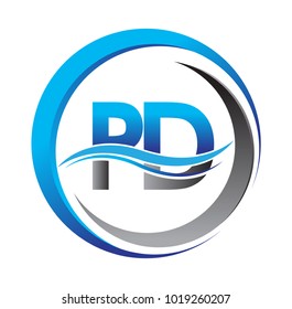 initial letter logo PD company name blue and grey color on circle and swoosh design. vector logotype for business and company identity.
