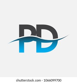 Initial letter logo PD company name blue and black color swoosh design. vector logotype for business and company identity.