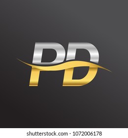 initial letter logo PD company name gold and silver color swoosh design. vector logotype for business and company identity.