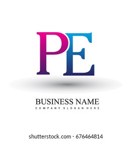 initial letter logo PE colored red and blue, Vector logo design template elements for your business or company identity