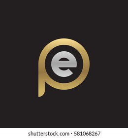 letra inicial logotipo pe, ep, e dentro p logotipo arredondado em minúsculas prata dourada