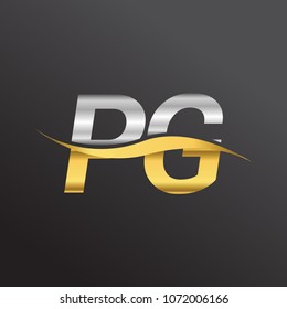 initial letter logo PG company name gold and silver color swoosh design. vector logotype for business and company identity.
