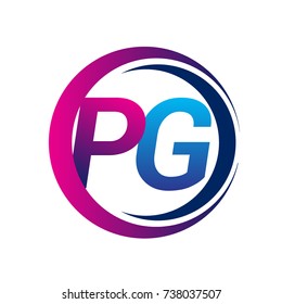 initial letter logo PG company name blue and magenta color on circle and swoosh design. vector logotype for business and company identity.