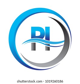 initial letter logo PI company name blue and grey color on circle and swoosh design. vector logotype for business and company identity.