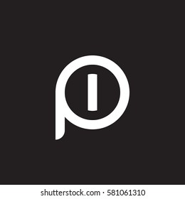 initial letter logo pi, ip, i inside p rounded lowercase white black background