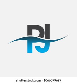 Initial letter logo PJ company name blue and black color swoosh design. vector logotype for business and company identity.