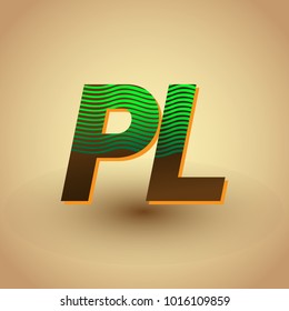 initial letter logo PL colored green and brown with striped composition, Vector logo design template elements for your business or company identity

