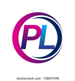 initial letter logo PL company name blue and magenta color on circle and swoosh design. vector logotype for business and company identity.