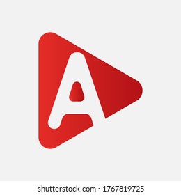 Initial Letter A Logo with Play Icon Concept. Creative Minimal Alphabet Emblem Design Template. Graphic Symbol for Corporate Business Identity.Creative Vector Graphic Element.