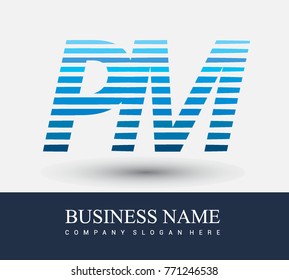 initial letter logo PM colored blue with striped compotition, Vector logo design template elements for your business or company identity
